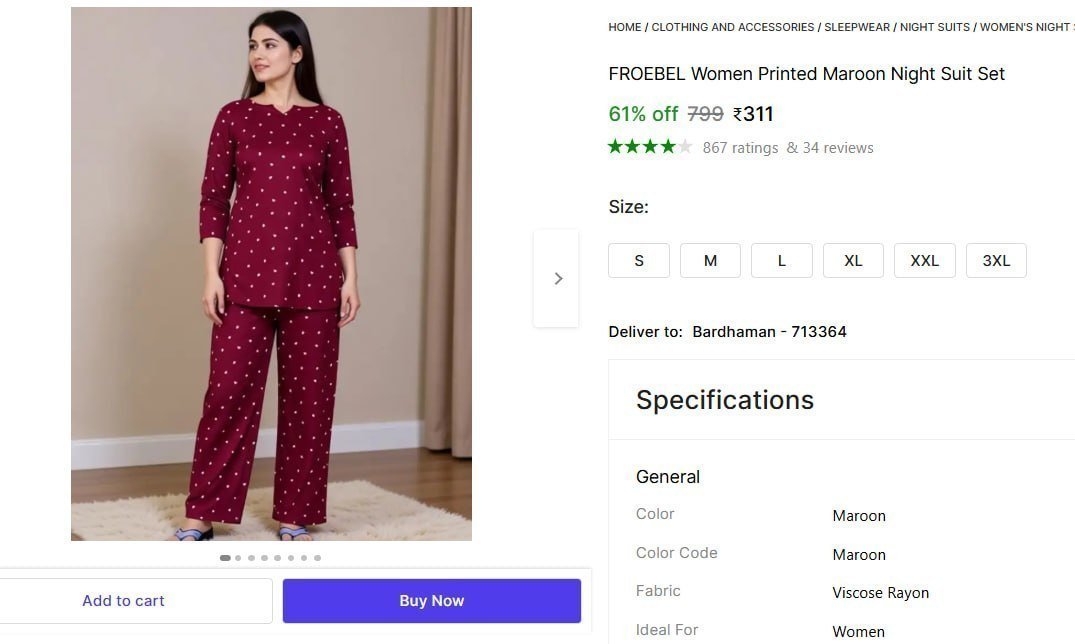Women Printed Night Suit Set 311