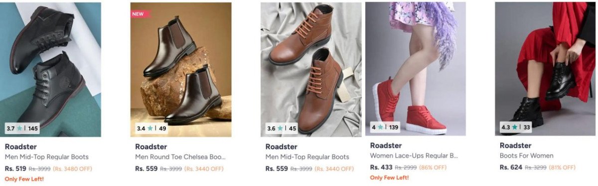 Myntra Roadster Boots Starts 433 Men Women