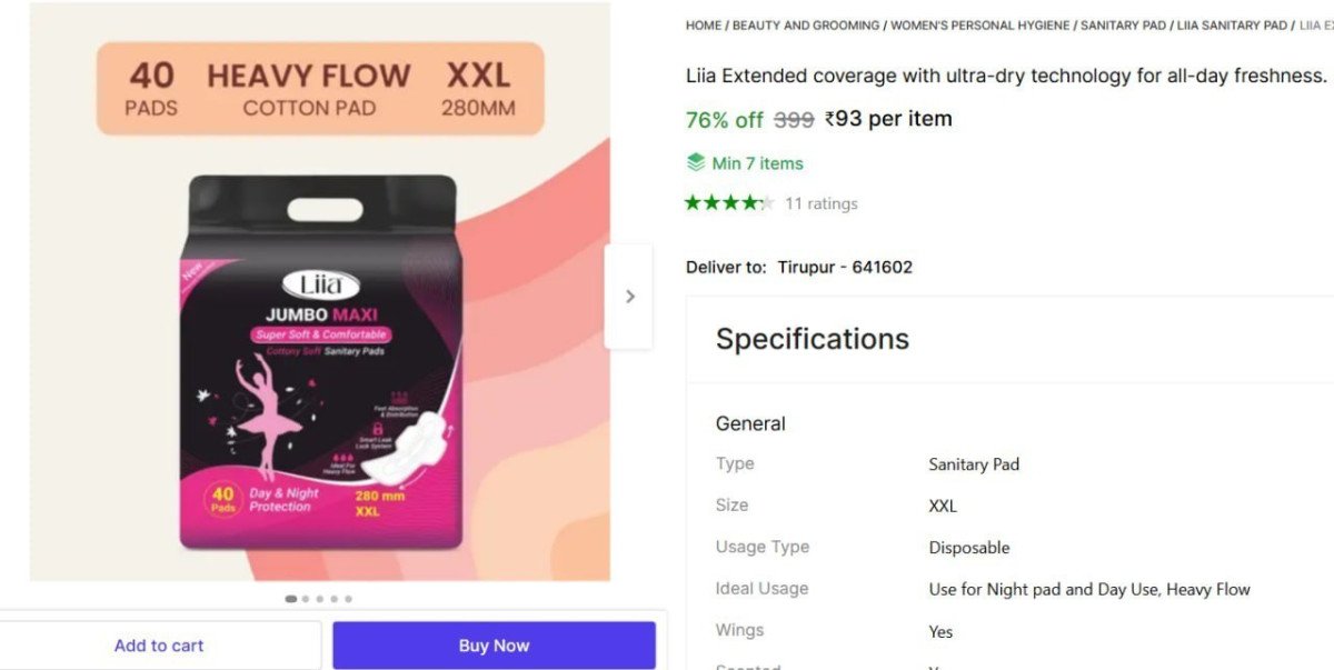 Sanitary Pad (pack Of 40) 93min 7 Buy