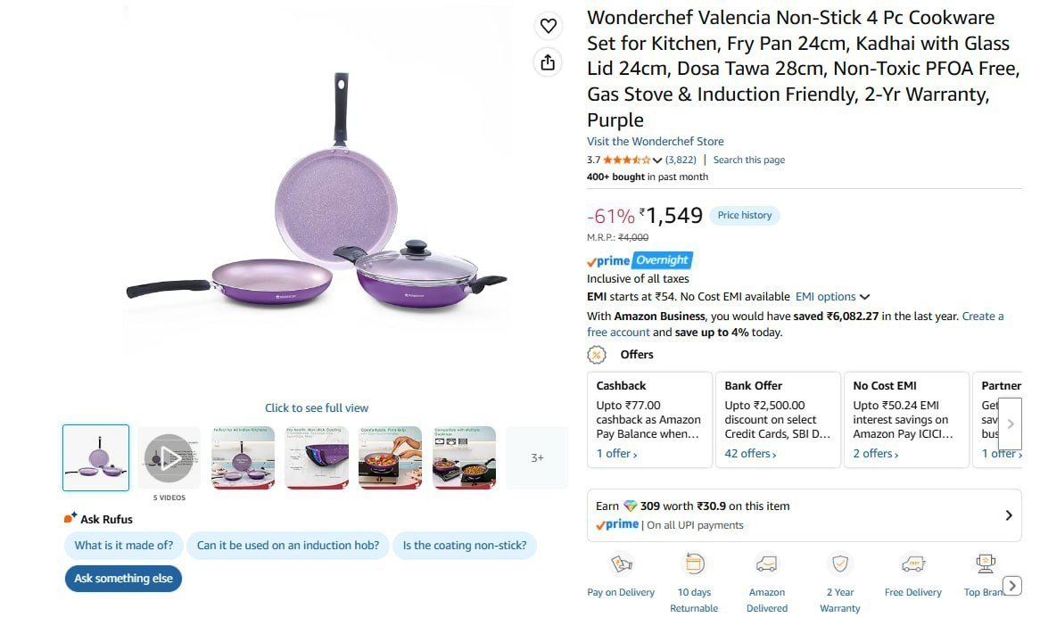 Wonderchef Non-stick Cookware 4 Piece Set 1549