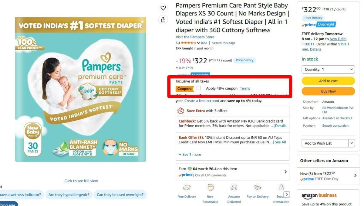 Pampers Baby Diapers 167 48