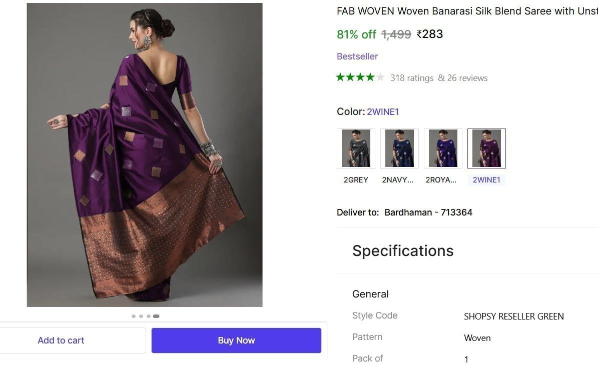 Banarasi Silk Blend Saree With Unstitched Blouse 2