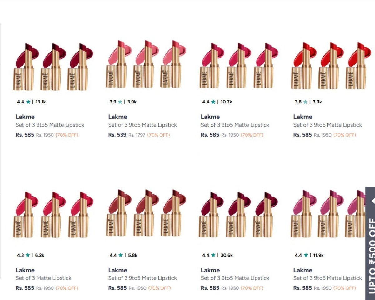 Loooootlakme Lipstick (set Of 3) 70 Starting From 