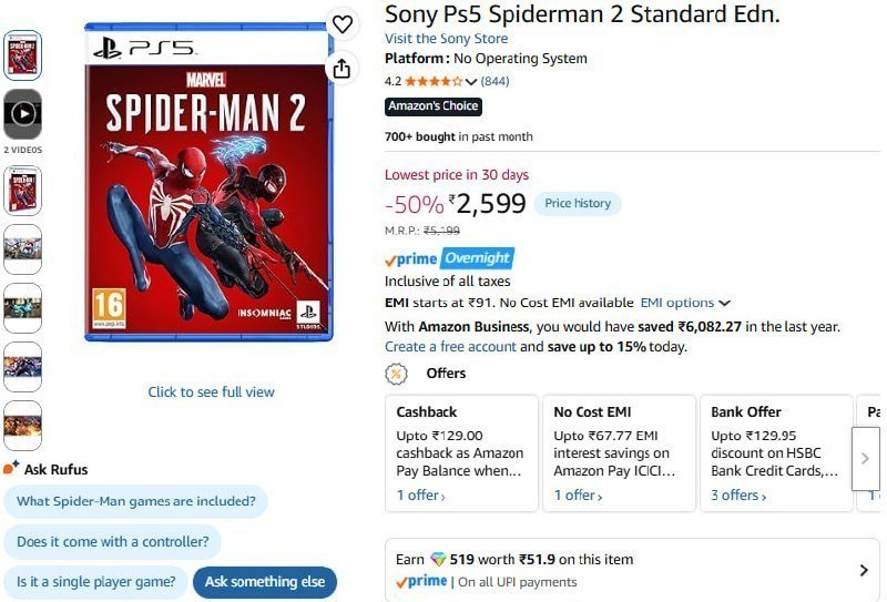 Sony Ps5 Spiderman 2 2 599