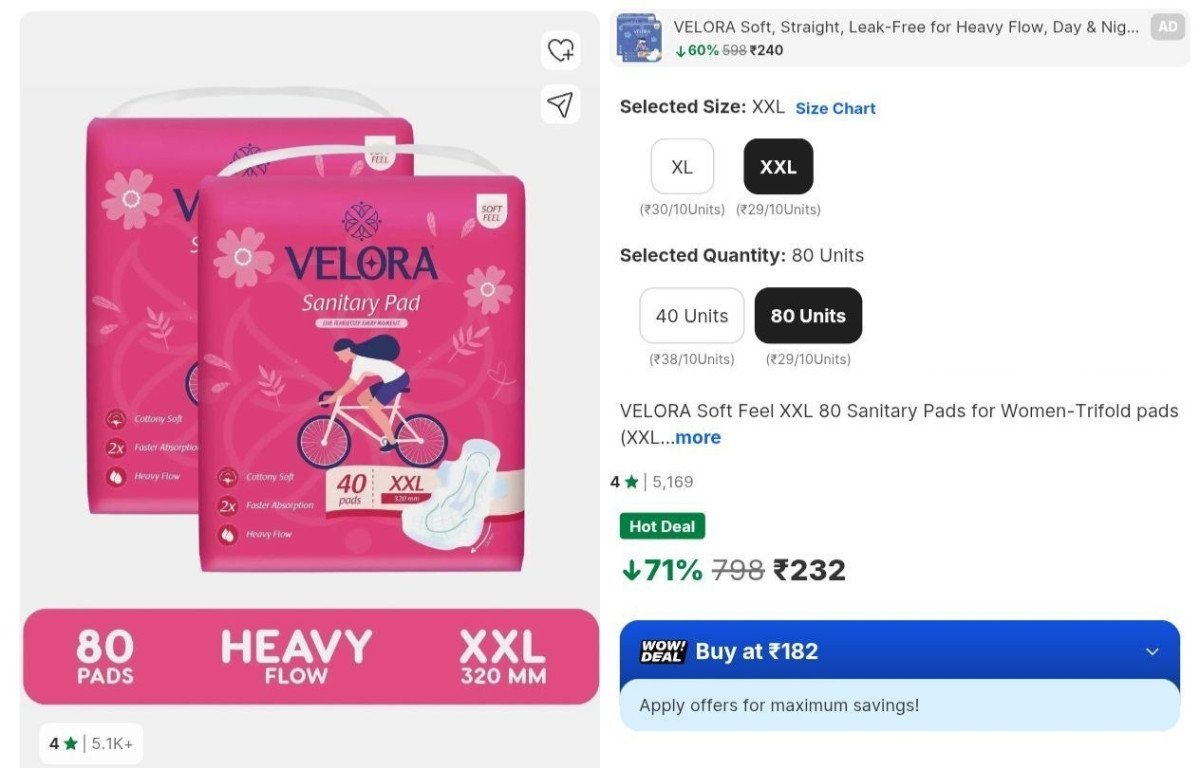 Loottt Fasttt Velora Soft Feel Xxl 320mm Sanitary 