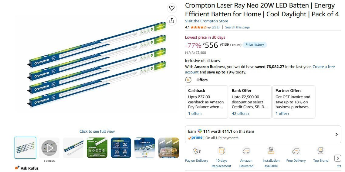 Crompton 20w Led Batten (pack Of 4) 556