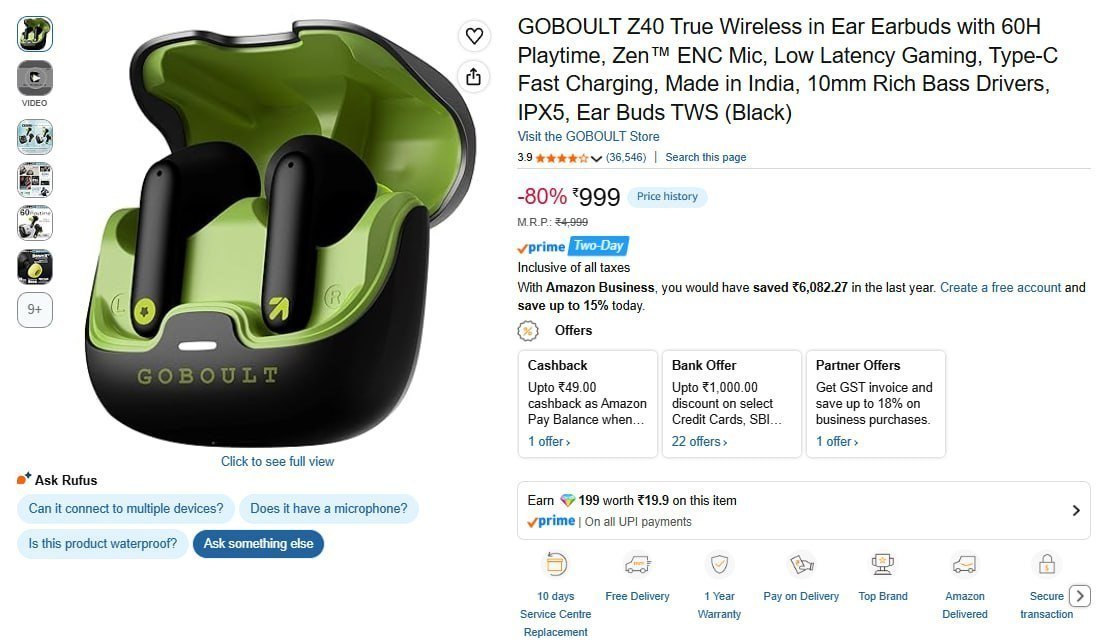 Boult Tws Earbuds 999 deal