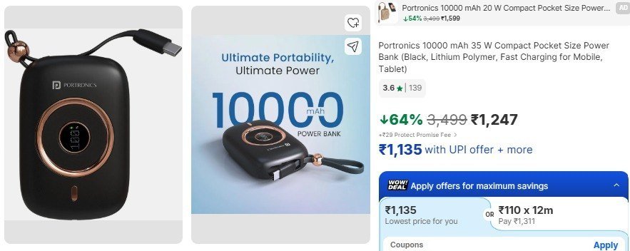 Flipkart Portronics 10000 Mah 22 5 W Power Bank 89
