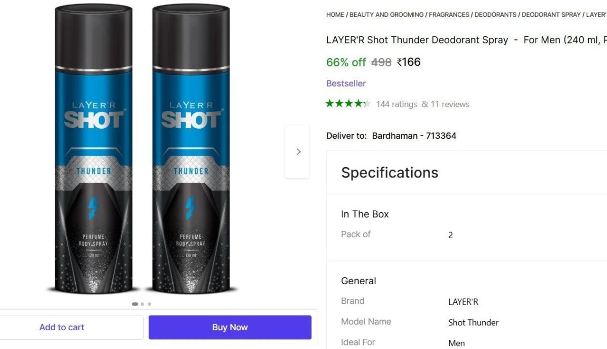 Layer R Shot Thunder Deodorant Spray - For Me