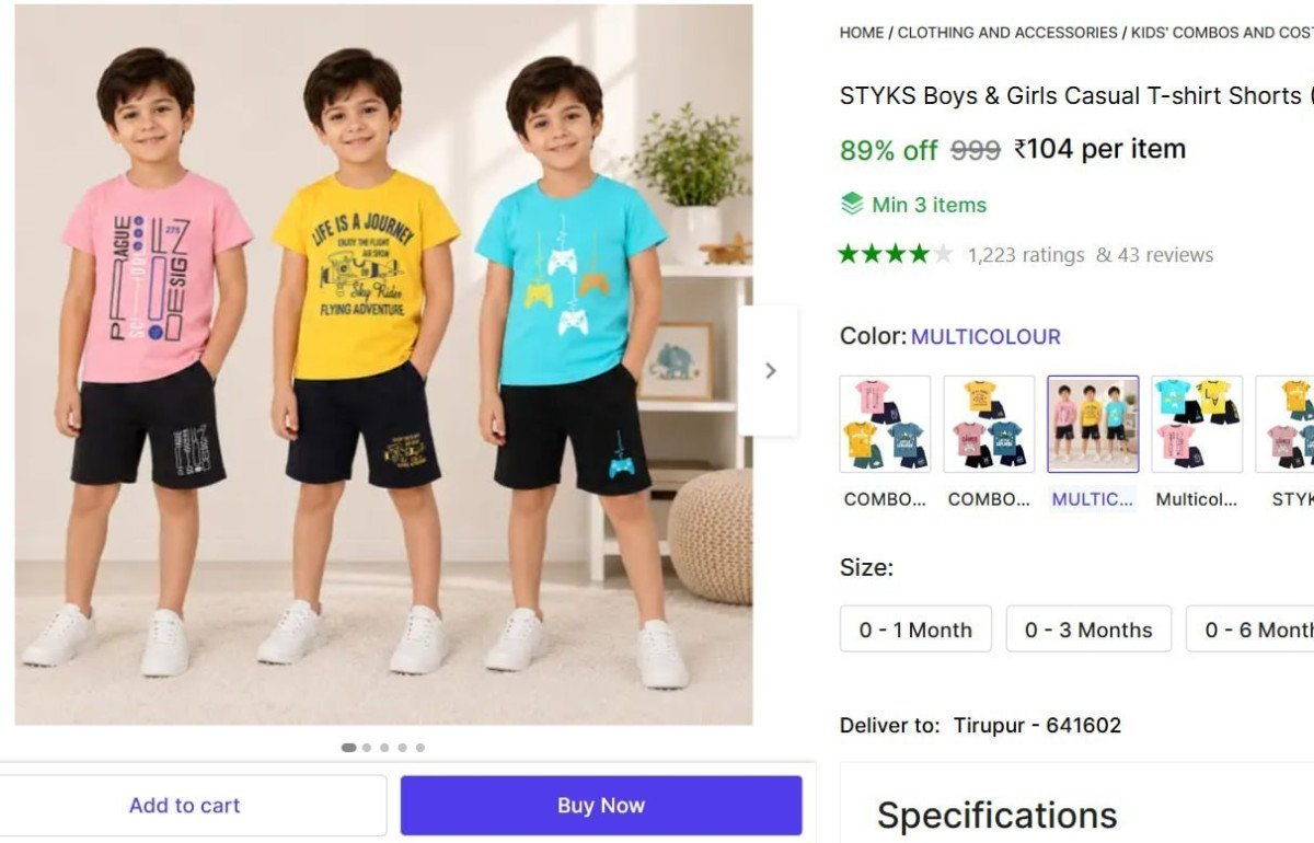 Boys Girls Casual T-shirt Shorts 104min 3 Buy