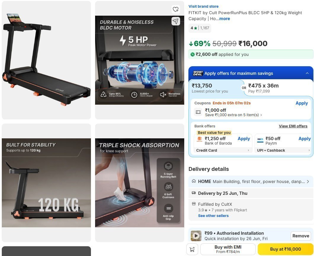 Fitkit By Cult Treadmill 14 999