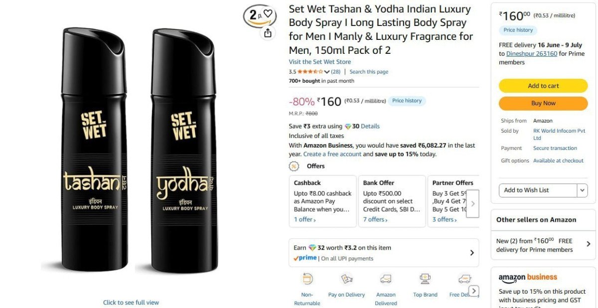 Set Wet Body Spray 150ml Pack Of 2 160