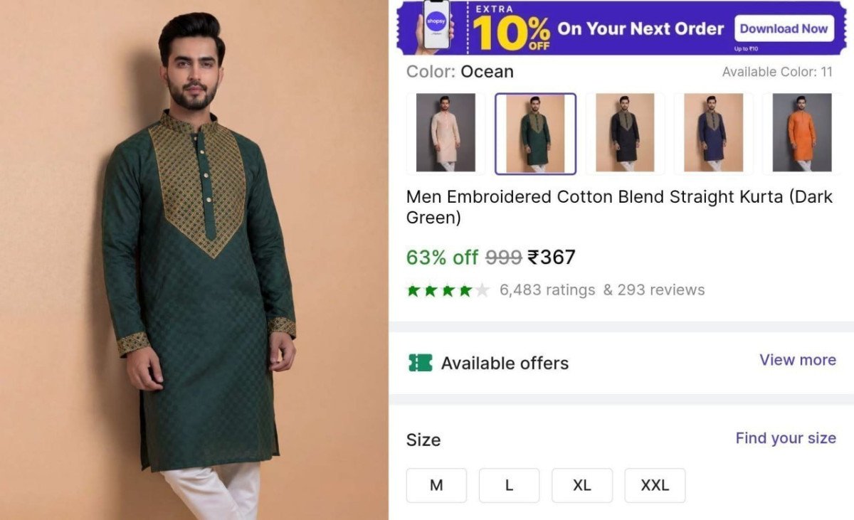 Men Embroidered Straight Kurta 367