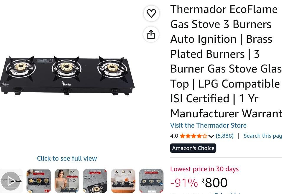 Amazon Thermador 3-burner Gas Stove 800 (mrp 8 900