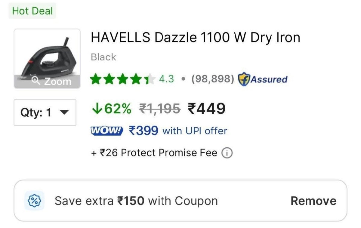 Havells 1100w Dry Iron At 150