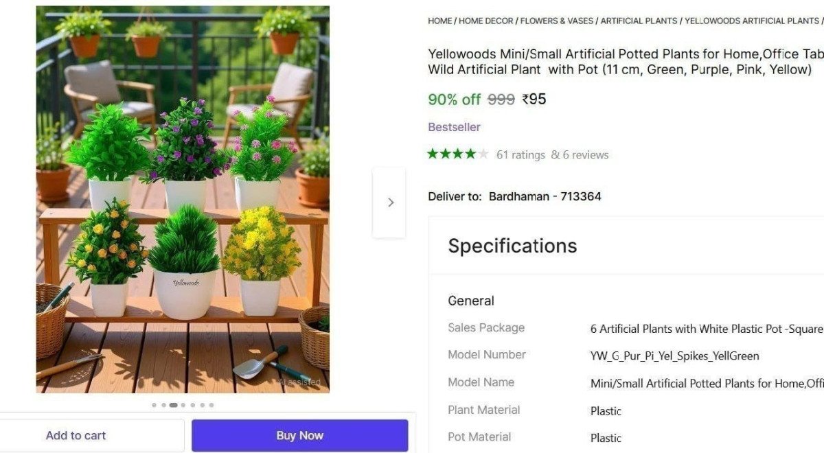 Artificial Plants With White Plastic Pot 95