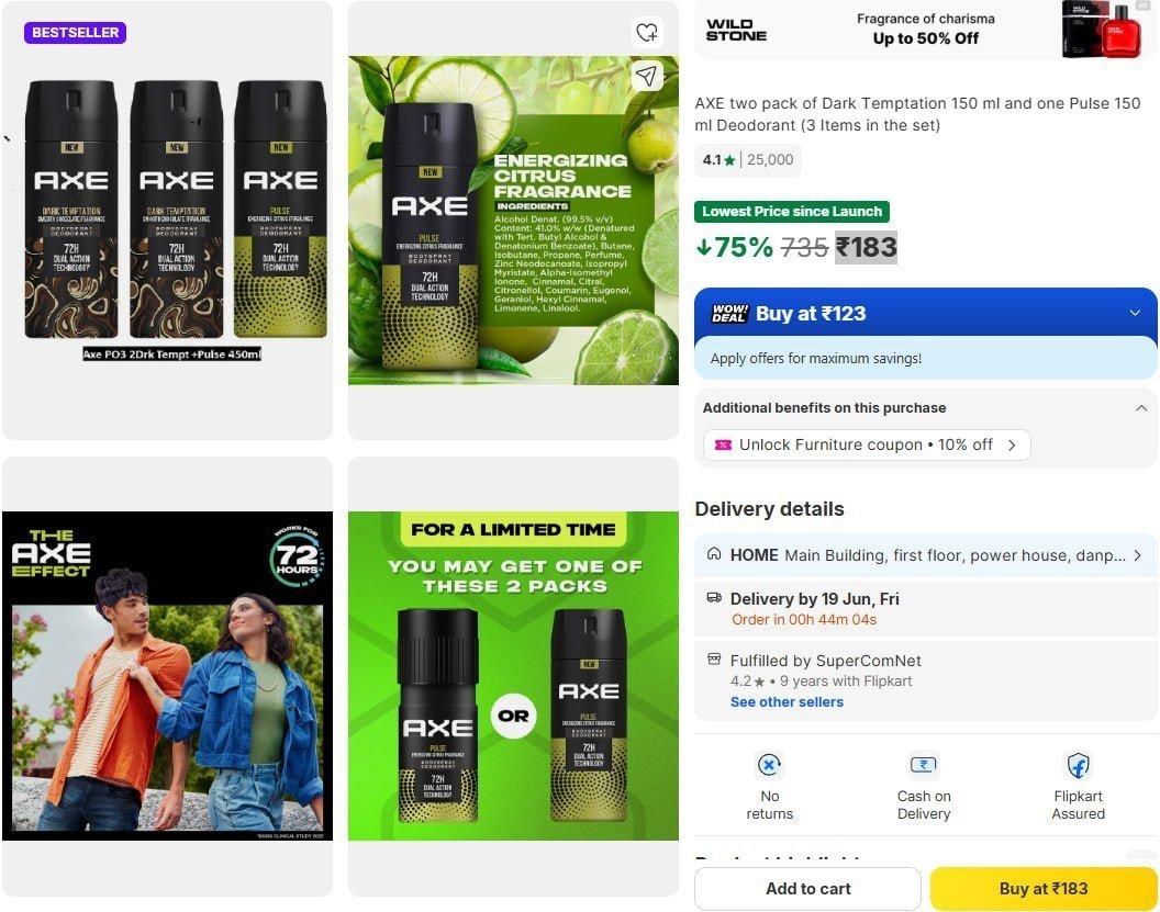 Pack Of 3 Axe Deo 183