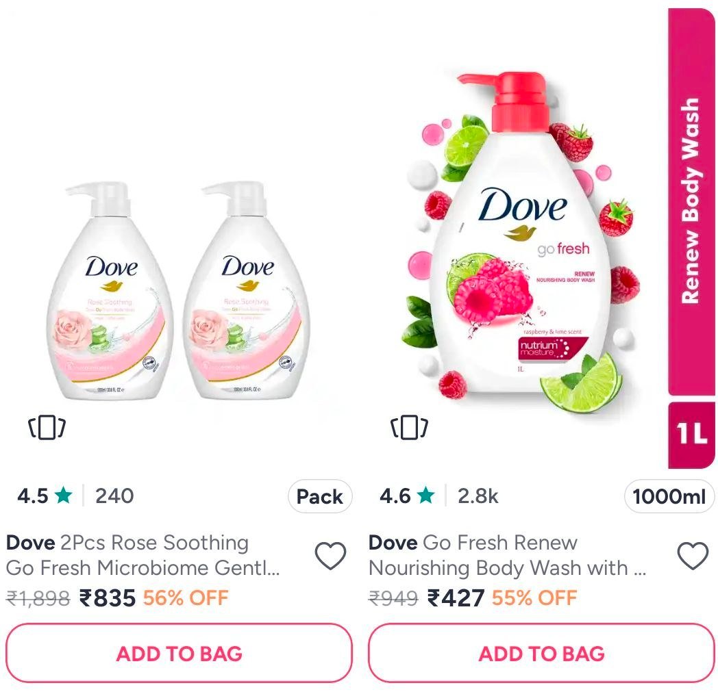 Myntra Dove Body Wash 55 Axe Min 50 Rexona Min 60