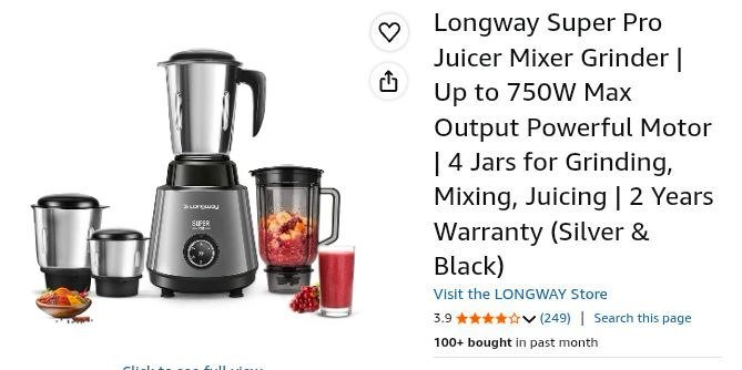 Amazon Longway Juicer Mixer Grinder 750w (4 J