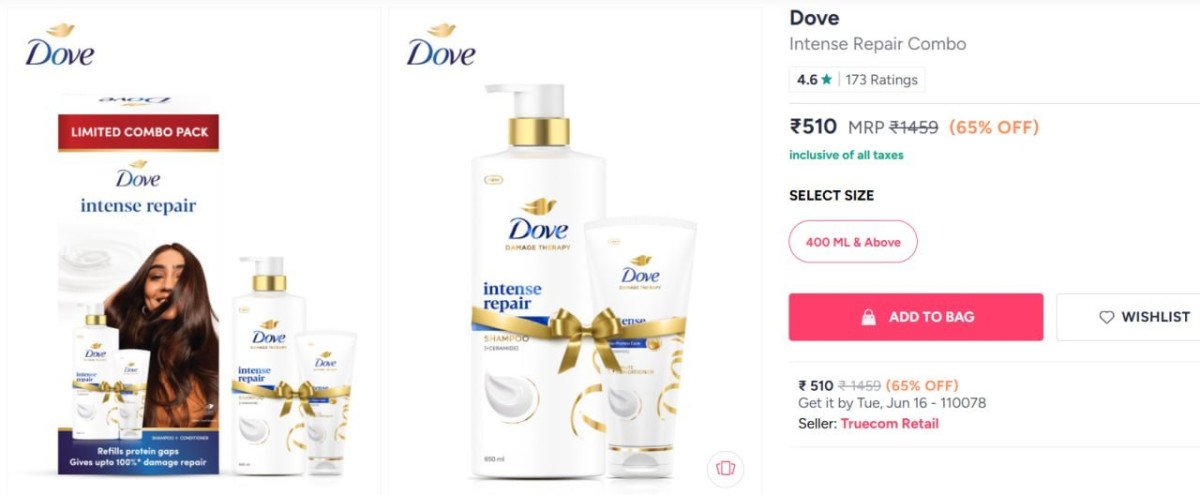 Myntra Flat 65 On Dove Intense Repair Combo Flat 6