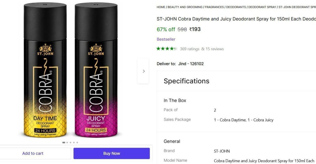 St-john Cobra Deodorant Spray (300 Ml Pack Of 2) 1