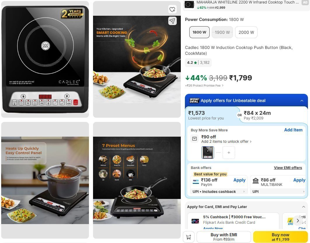 Cadlec Induction Cooktop1800w 1799 2000w 1999 Baja