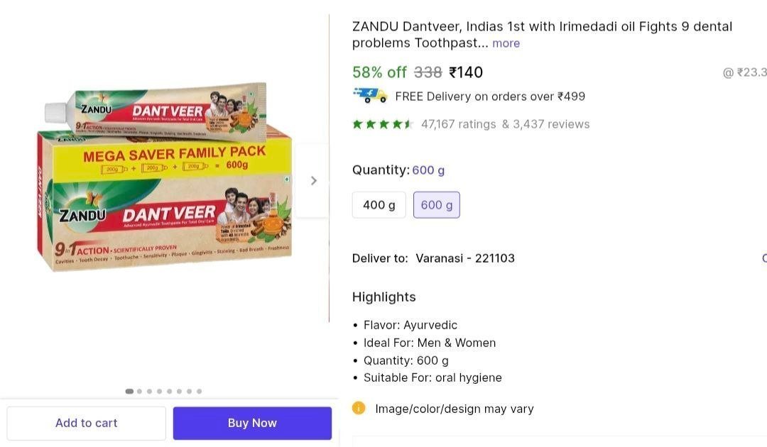Zandu Toothpaste 600gm 140