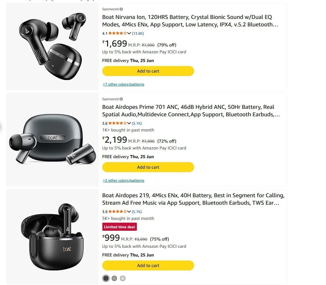 Boat Earbuds 85 Starting From Rs 879 Amazon