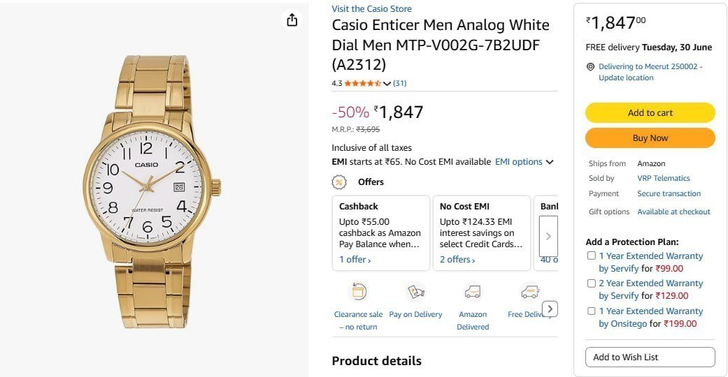 Casio Enticer Men Analog White Dial Men 1847