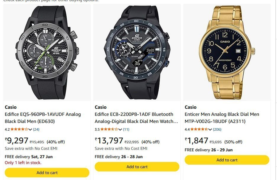 Casio Men S Wrist Watches 50 Starting From Rs 1195