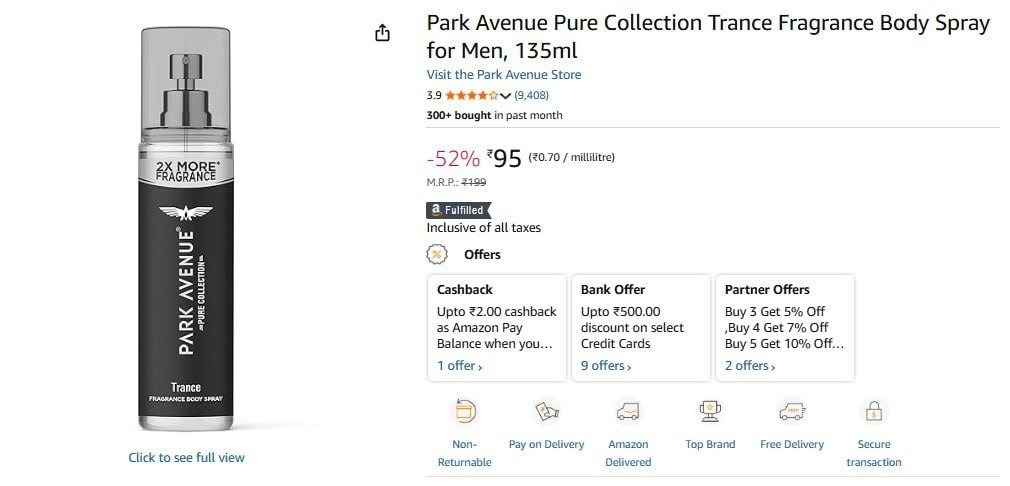 Park Avenue Body Spray For Men 135ml 95