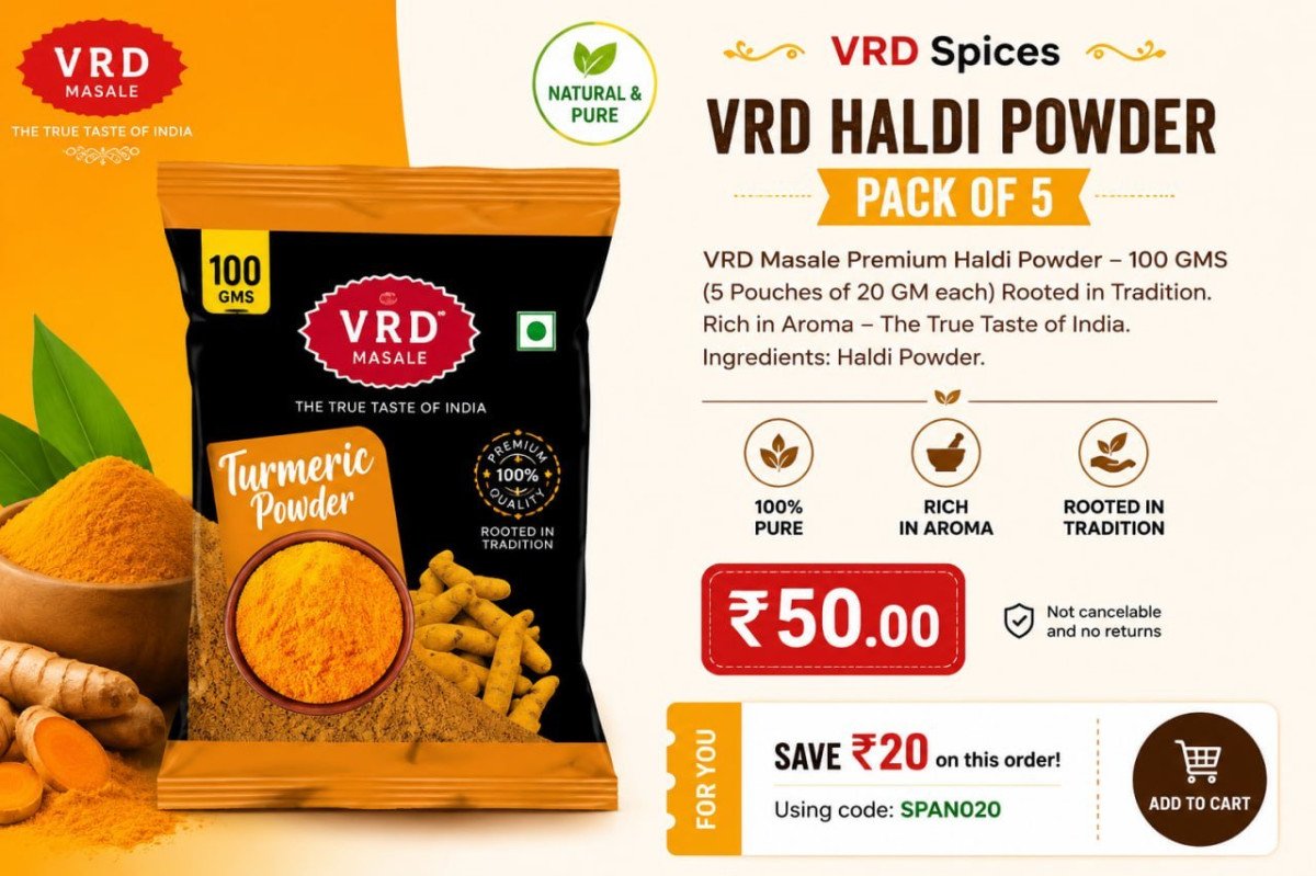 Vrd Haldi Powder (pack Of 5) 50 Use Spring20 Save 