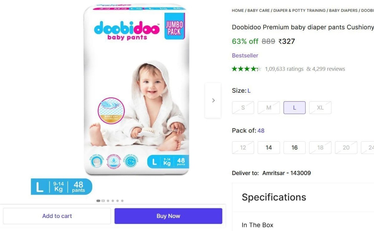 Doobidoo Premium Baby Diaper Pants L (48 Pieces) 3