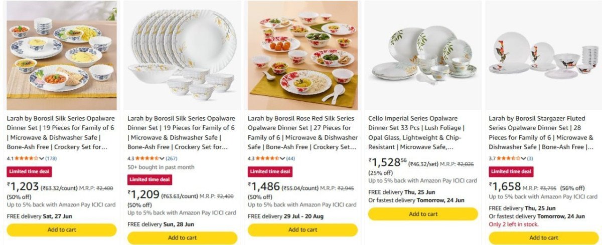 61 On Cello Larah By Borosil Dinner Sets