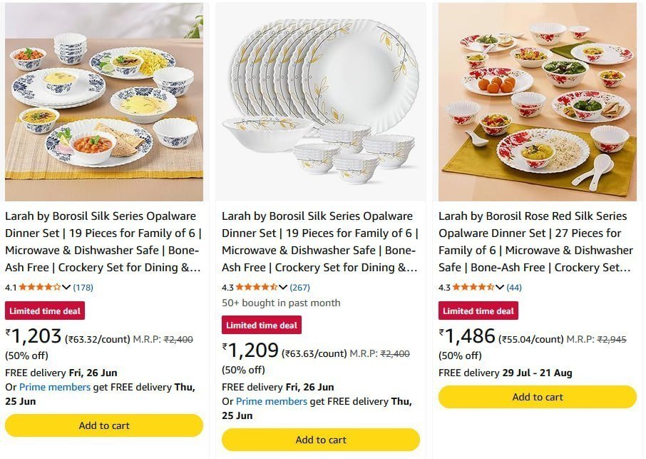 Loooootcello Larah By Borosil Dinner Sets 61 Start
