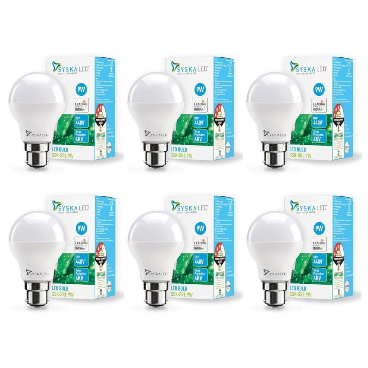 Syska Ssk-srl-9w- Base B22d 9-watt Led Bulb (pack 