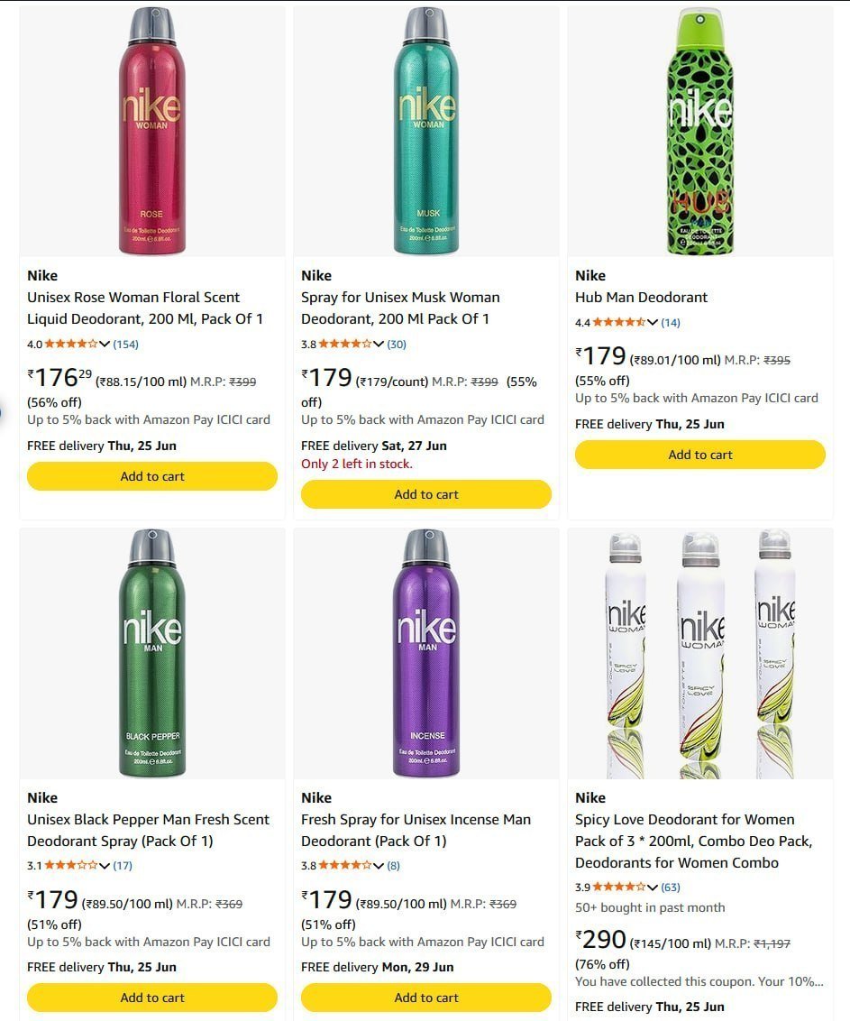 Looot 10 Nike Deo 99 Starting From Rs 106 Amazon