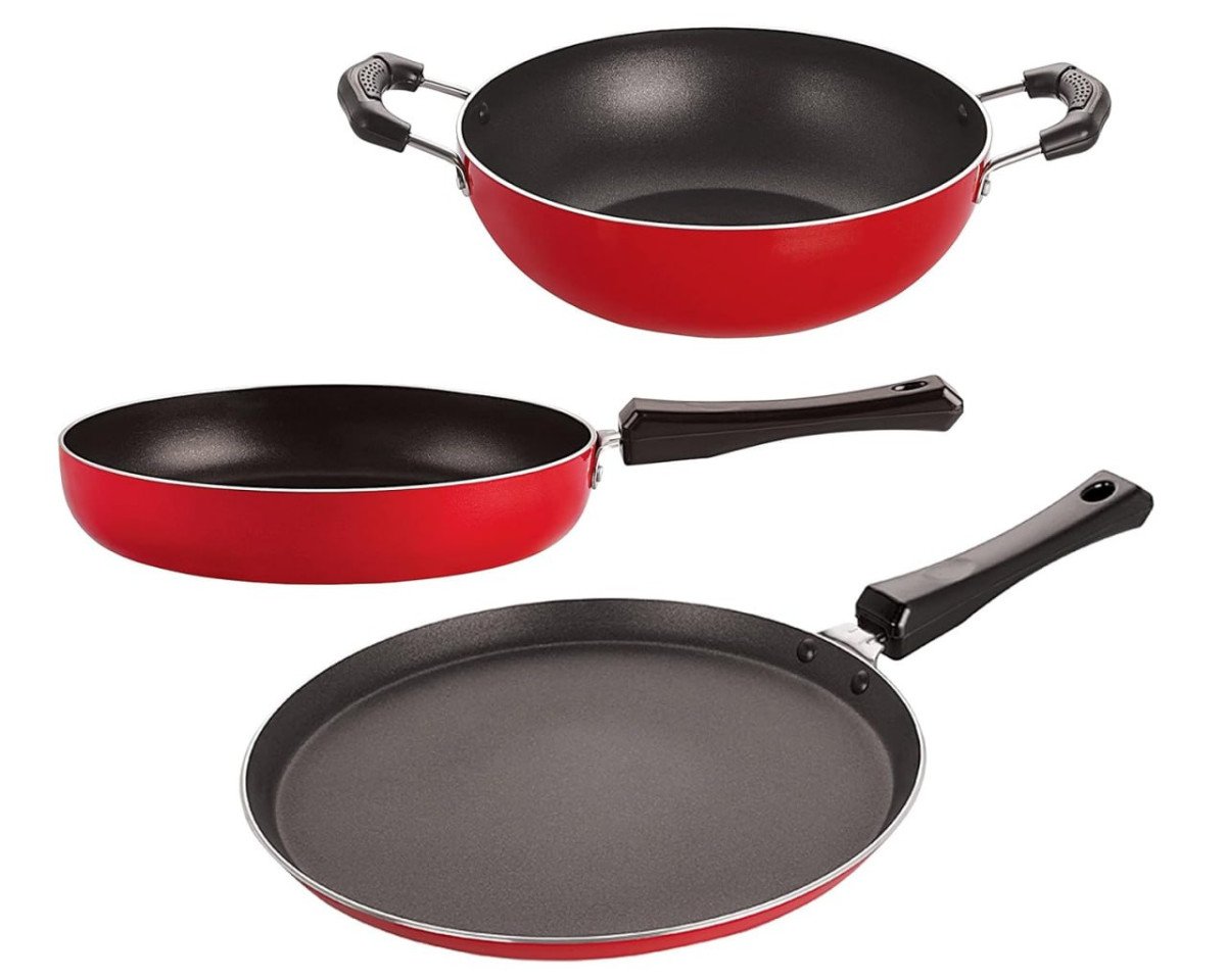 Nirlon Non Stick Coating Aluminumgas Stovetops Friendly 3 Piece Cookware Se