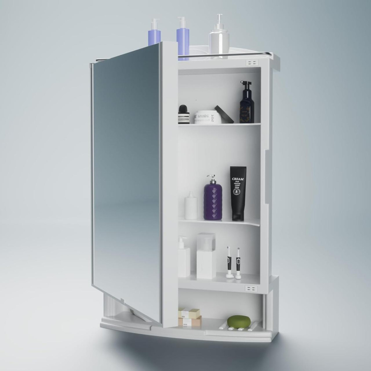 Happer Plastic Premium Multipurpose Wall Mounted Storage Cabinet With Mirro