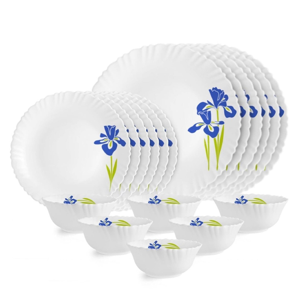 Cello Opalware Dazzle Series Blue Iris 18-piece Dinner Set Opal Glass Crock