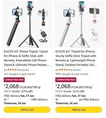 31 On Eucos Selfie Stick Tripods With Remote Control (iphone Android Compat