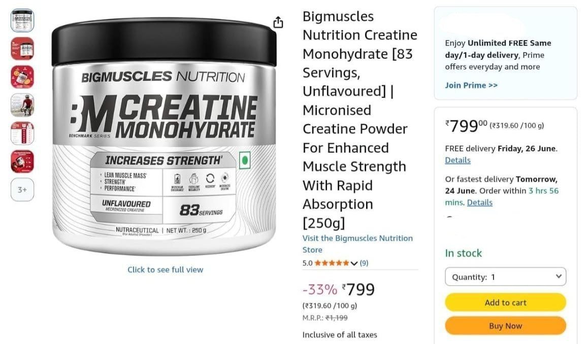Loottt Fasttt Bigmuscles Nutrition Creatine Monohydrate 83 Servings Unflavo