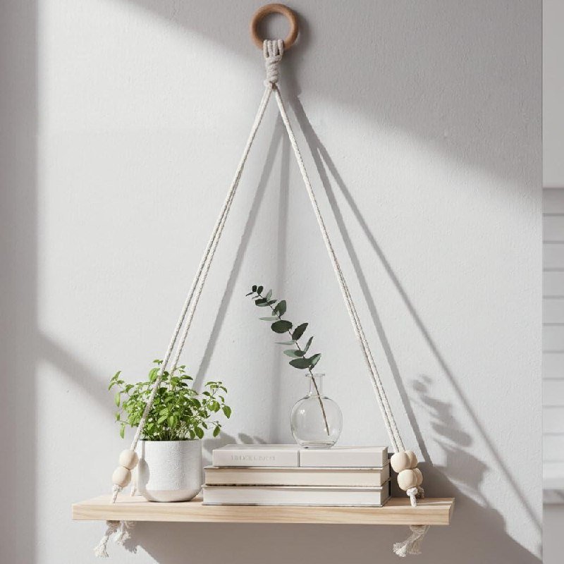 Decazone Macrame Wall Hanging Shelf Wood Floating 