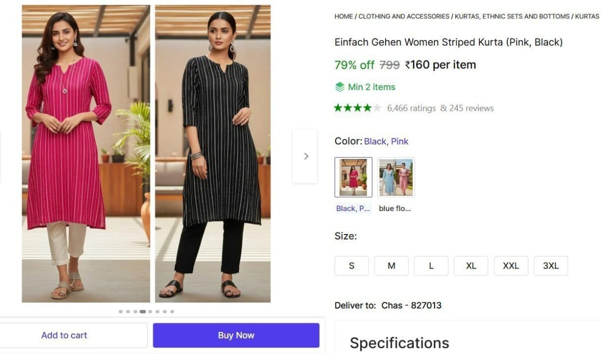 Women Striped Kurta 160 Min Buy - 2