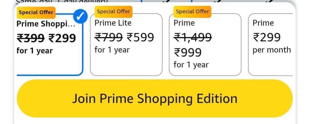 Amazon Prime Discount 1 Yr Shopping Edition 299 1 