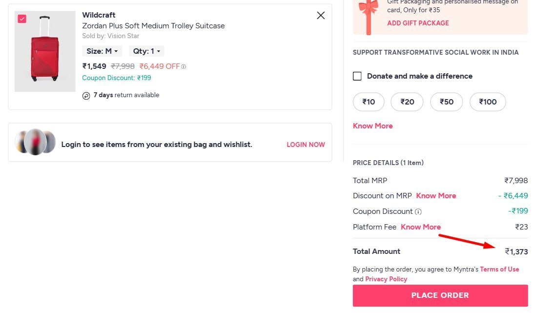 Myntra Wildcraft Trolley (size M) 1340 Master