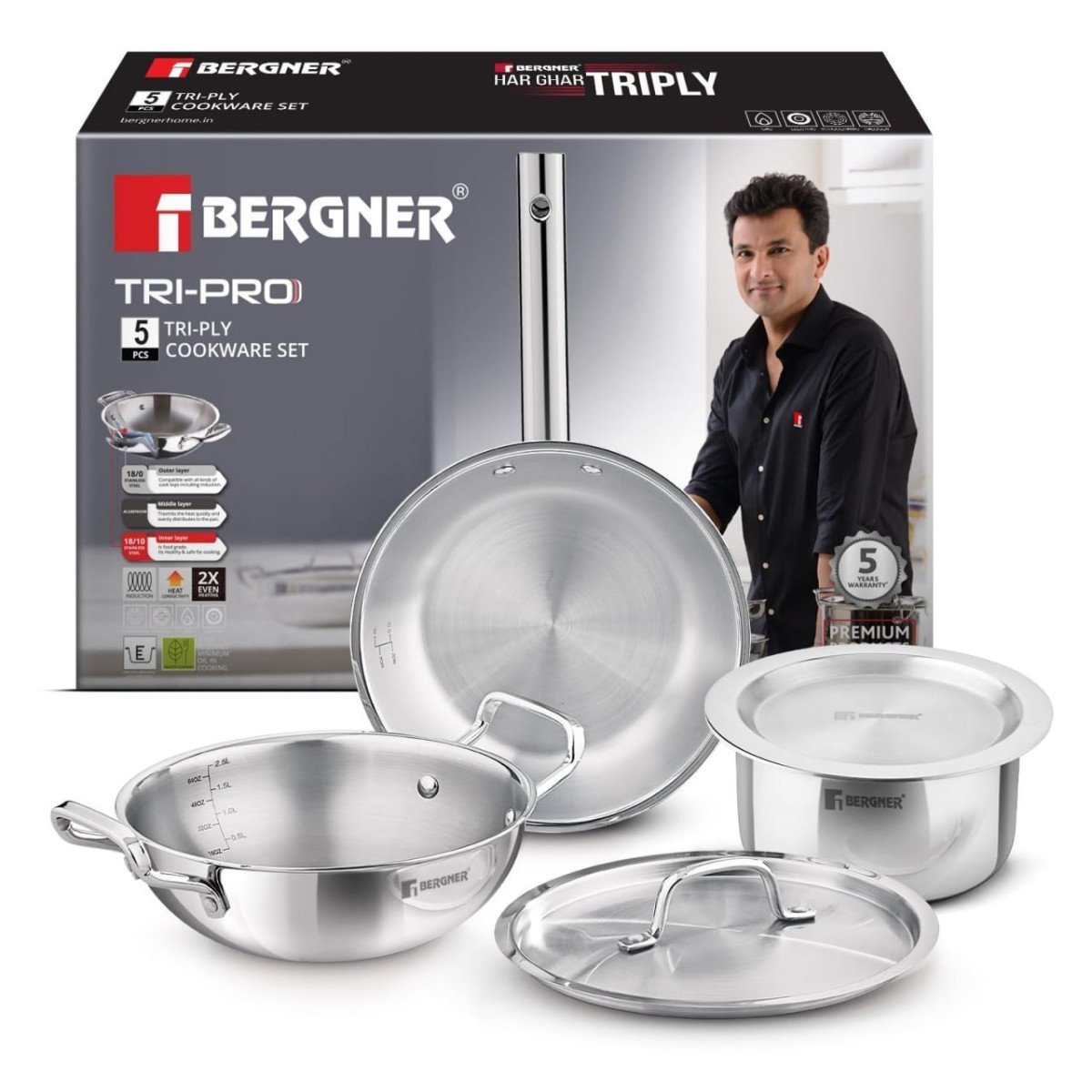 Bergner Tripro Triply Stainless Steel Cook Serve N