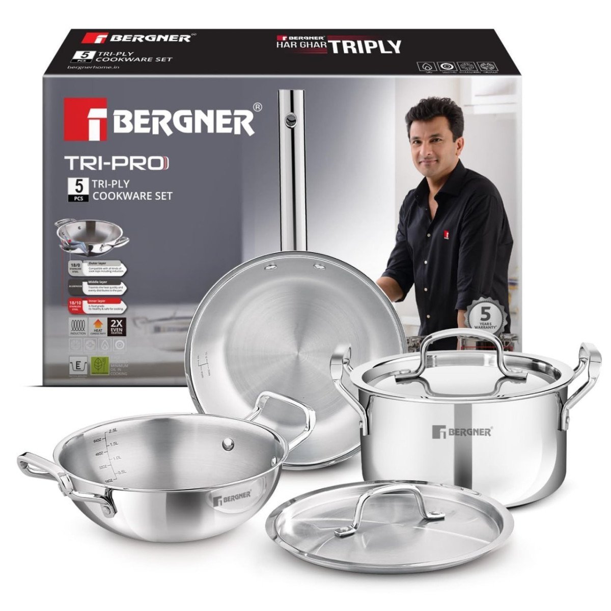 Bergner Tripro 5 Pcs Triply Stainless Steel Cookwa