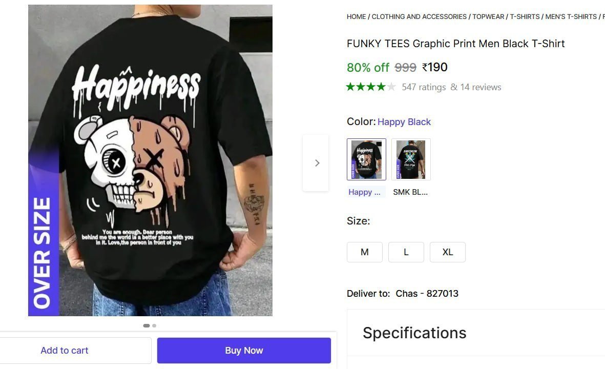 Graphic Print Men S Black T-shirt 190