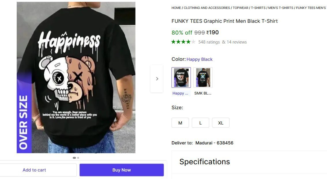Graphic Print Men Black T-shirt 190